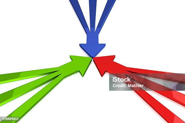 3 D Pfeilgrünrotblau Stockfoto und mehr Bilder von Fusionen und Übernahmen - Fusionen und Übernahmen, Drei Gegenstände, Richtung