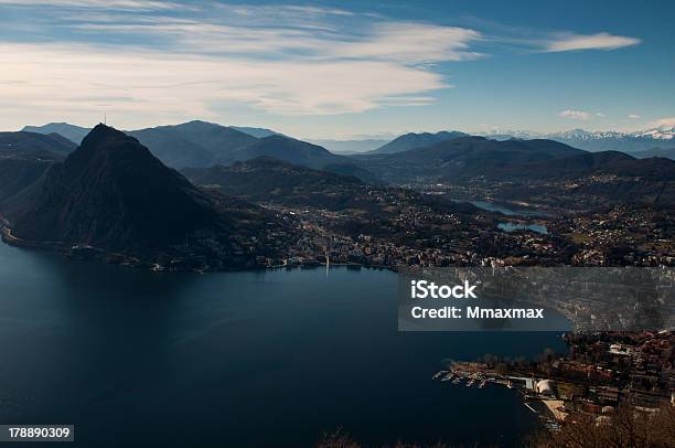 Panorama Del Lago Di Lugano - Fotografie stock e altre immagini di Acqua - Acqua, Alpi, Alpi svizzere