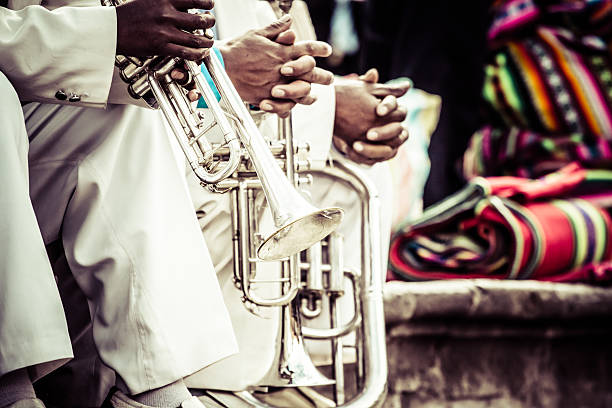 Trombones playing in a big band. Trombones playing in a big band. big band jazz stock pictures, royalty-free photos & images