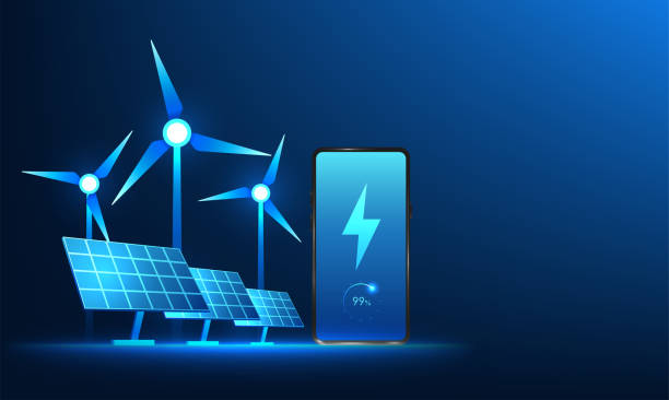 istock Renewable energy technology Wind turbines and solar cells that charge batteries for smartphones. It communicates the use of renewable energy to reach people in the city. 1788920538