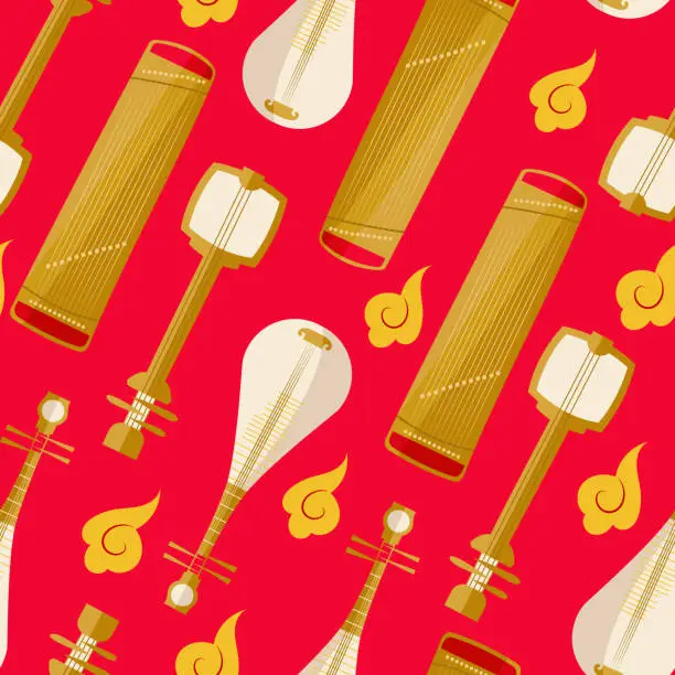 Vector illustration of Seamless pattern with Japanese traditional music instruments