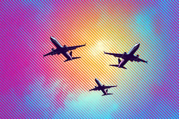 Vector illustration of Airliners taking off into sunrise