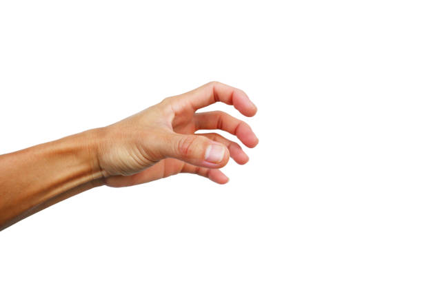 istock A man's hand is reaching up to grab, hold, touch, press something on a white background. 1788934940
