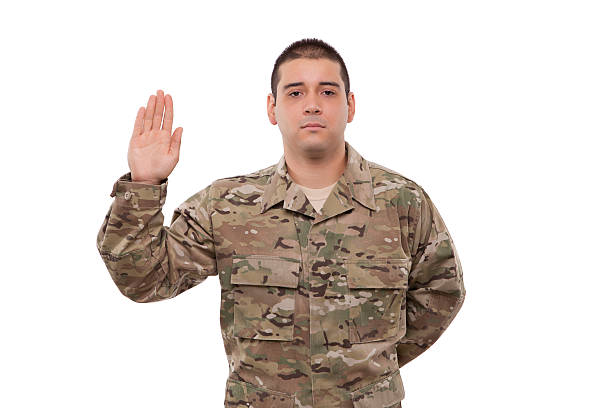 istock Portrait of a soldier performing oath 178893909
