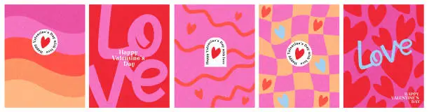 Vector illustration of Creative concept of Happy Valentines Day cards set. Modern abstract art design with hearts, geometric and liquid shapes. Templates for celebration, ads, branding, banner, cover, label, poster, sales