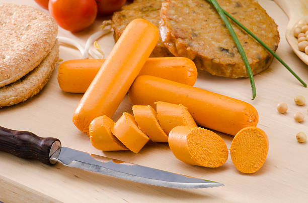 istock Vegetarian tofu burger and sausage. 178895032