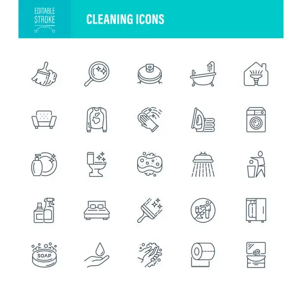 Vector illustration of Cleaning Line Icons Editable Stroke