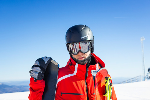 Portrait of young skier at Jahorina ski resort, Bosnia and Herzegovina, in winter\n.