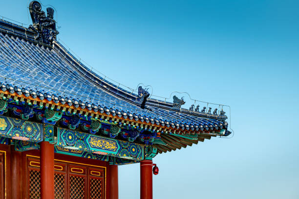 The eaves of the ancient architecture in Beijing's Temple of Heaven The eaves of the Temple of Heaven in Beijing also feature a curved zigzag shape, with upturned corners resembling the wings of flying birds. This design element adds an elegant and dynamic touch to the architecture. forbidden city stock pictures, royalty-free photos & images