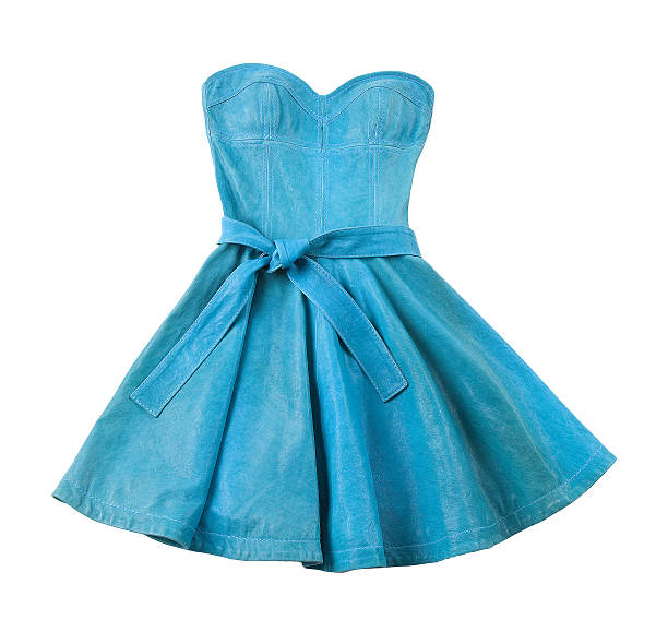 istock Turquoise leather evase strapless belted dress 178897067