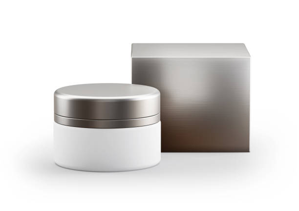 istock Cosmetic white jar with silver lid isolated on white background 1788979663