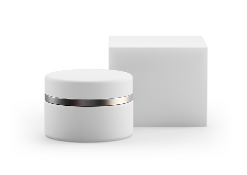 Cosmetic cream jar and packaging mockup on white background