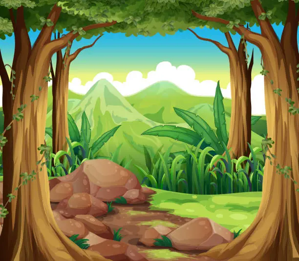 Vector illustration of Rocks at the forest