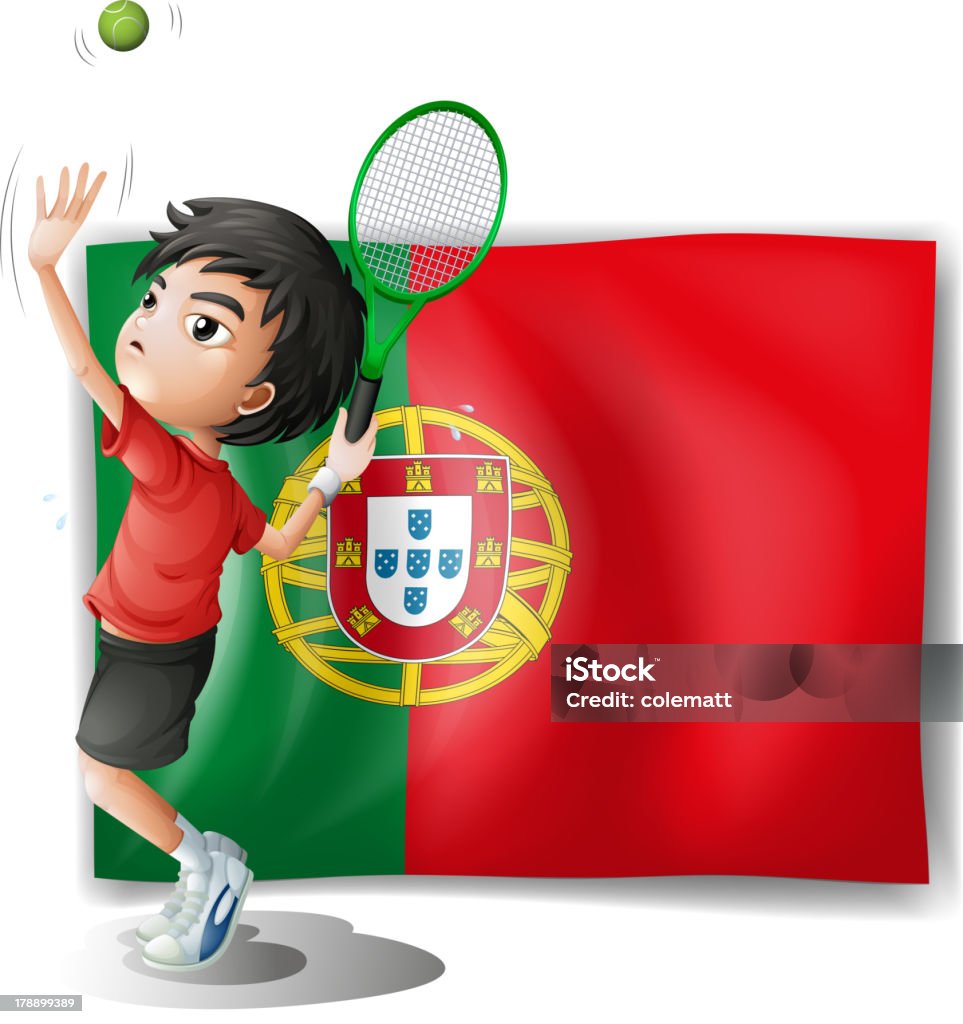Portugal drapeau au dos de joueur de tennis - clipart vectoriel de Adulte libre de droits