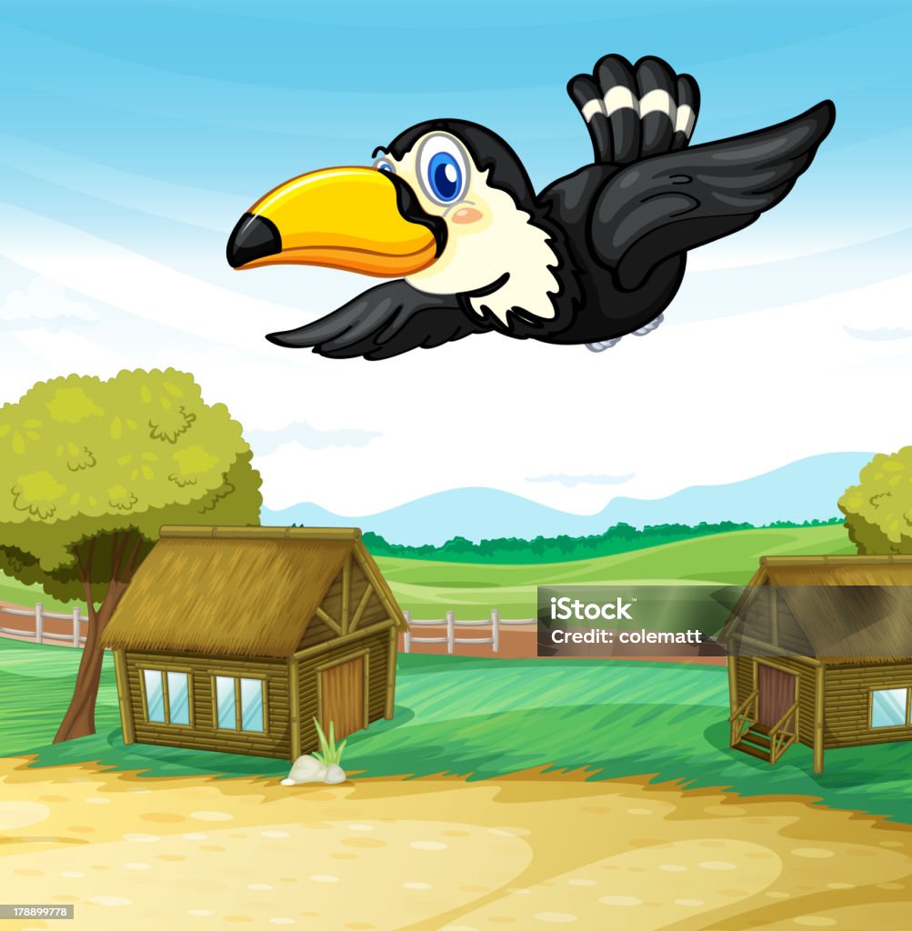 Cabins toucan gliding through a camping ground Beak stock vector