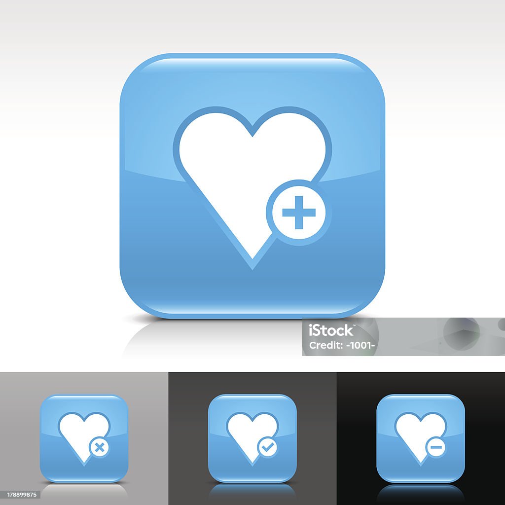 블루 아이콘크기 심장 즐겨챶기 팻말 광택지 스쿱에 스퀘어 웹 버튼을 - 로열티 프리 2월 벡터 아트