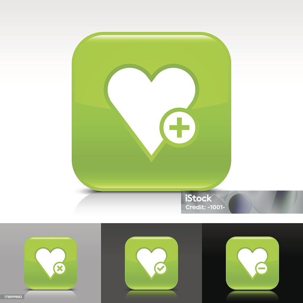 녹색 아이콘크기 심장 즐겨챶기 팻말 광택지 스쿱에 스퀘어 웹 버튼을 - 로열티 프리 2월 벡터 아트