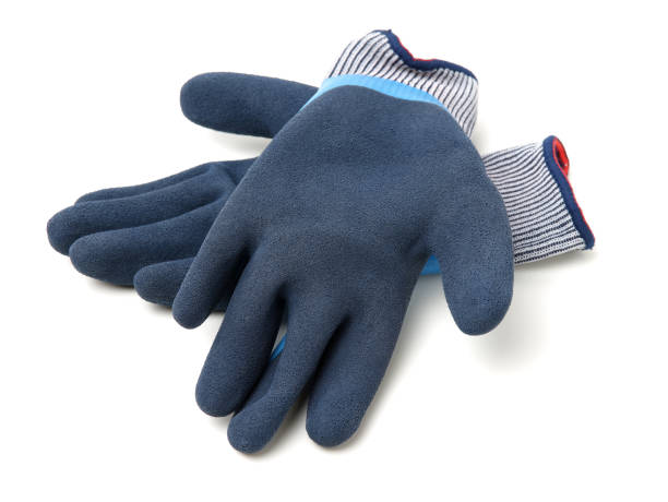istock Pair of blue textile work gloves with protective rubber layer 1789000347