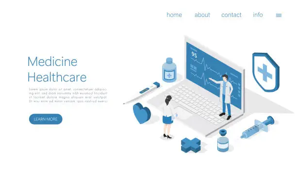 Vector illustration of Landing page Medicine and healthcare modern flat design concept. Isometric vector.