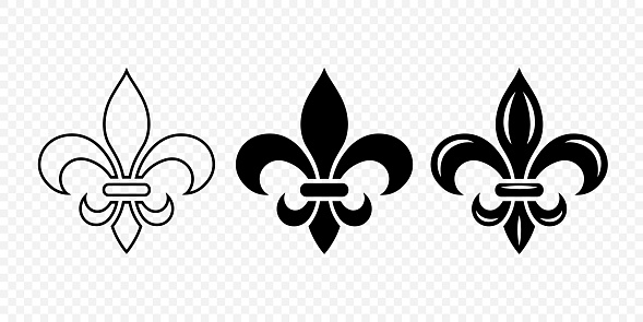 Vector Vintage White and Black Fleur De Lis Icon Set Isolated. Heraldic Lily, Retro Design Element. Vector Illustration.