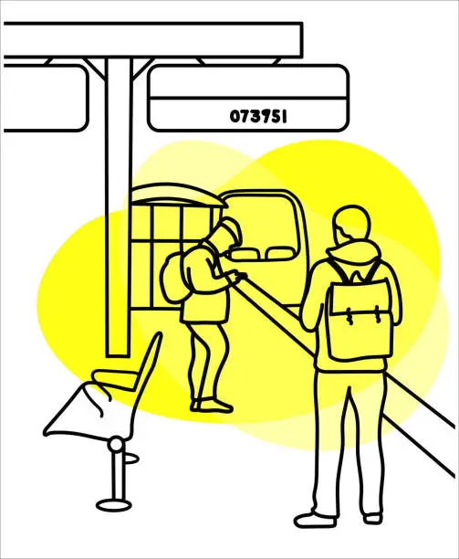 Vector illustration of Train Station Outdoor Platform Yellow