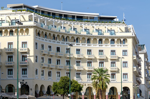 Thessaloniki, Greece - September 22, 2023 : View of the luxury hotel Electra Palace in the Center of Thessaloniki Greece