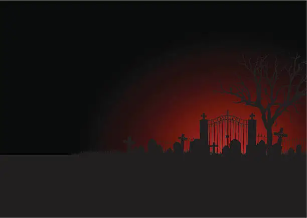 Vector illustration of Spooky Cemetery Silhouette