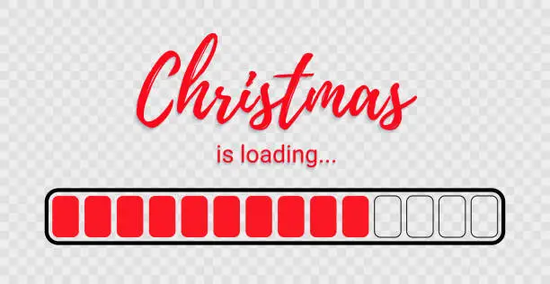 Vector illustration of Xmas progress load. Christmas loading Countdown. Funny download banner on transparent background.