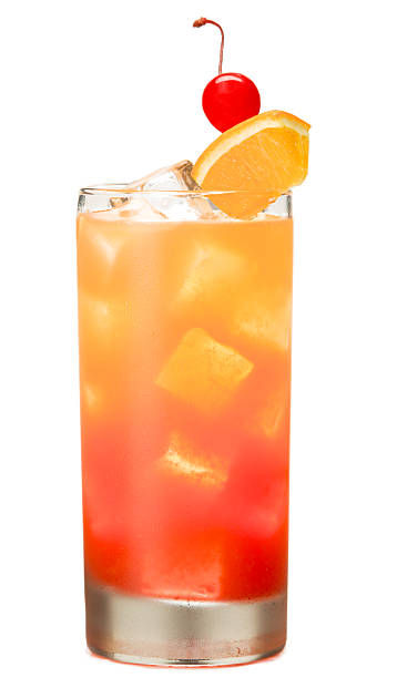 Tequila Sunrise Alcoholic Cocktail drink Isolated on White Background Tequila Sunrise Alcoholic Cocktail drink Isolated on White Background  mai tai stock pictures, royalty-free photos & images
