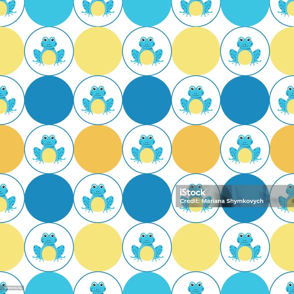 Frog Vector Patterns Seamless Pattern With Frogs And Geometric Shapes Circles On A White ...