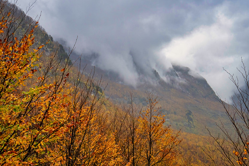 Cloudy Landscape of Thethi National Park showing the amazing colors of Autumn.