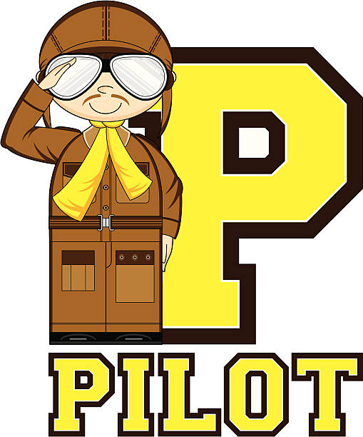 WW1 Style Pilot Learning Letter P Cute Little World War Two Style Pilot Letter P Alphabet Learning Illustration. ww1 helmet stock illustrations