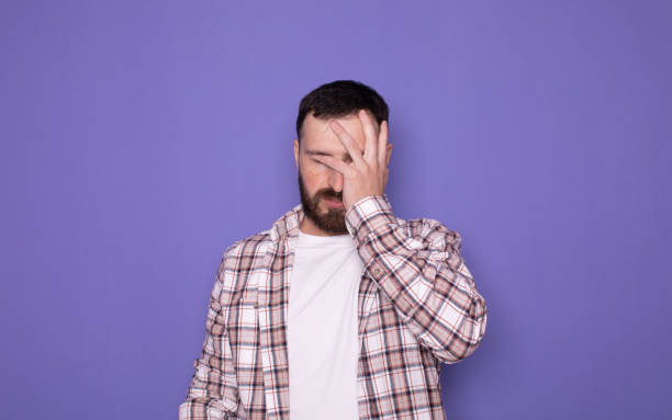 istock Bearded man, face palm and mistake sign. 1789044186