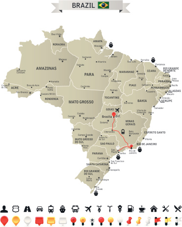 High detailed map оf Brazil with navigation icons. Artwork on editable layers.