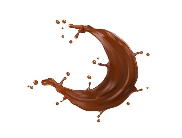 Vector illustration of Realistic chocolate milk splash, drink swirl wave