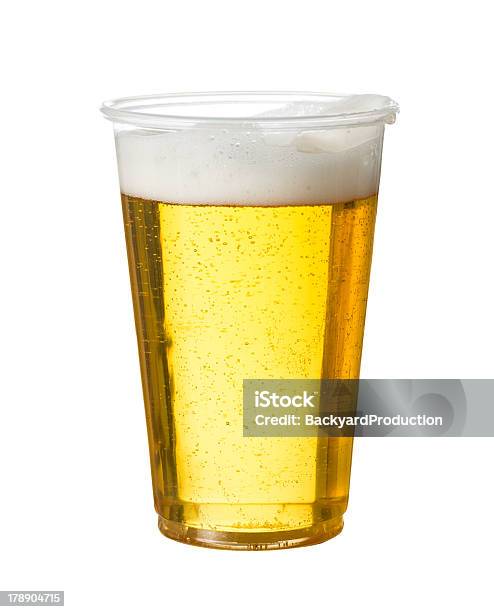 Light Beer In A Clear Plastic Cup On Plain White Background Stock Photo - Download Image Now