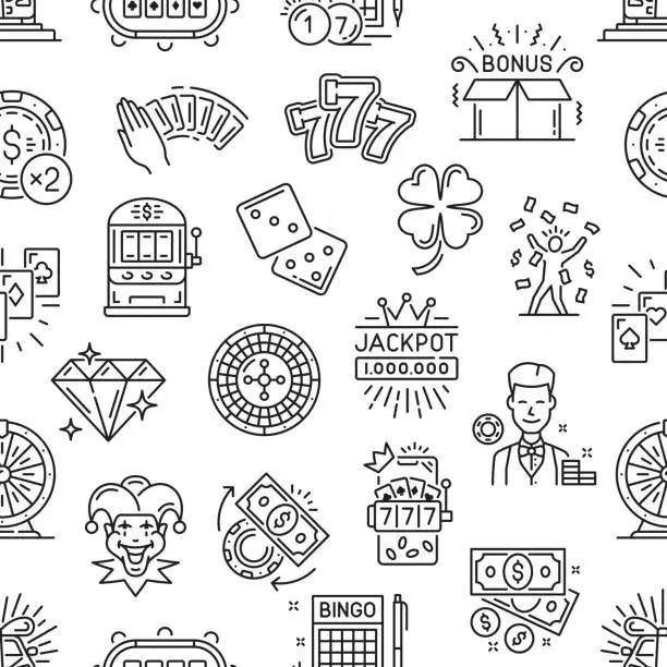 Vector illustration of Casino line seamless pattern, poker card and chips