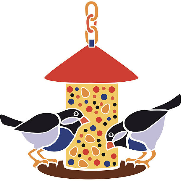 bird feeder Vector illustration of a bird feeder with chickadees. bird seed stock illustrations