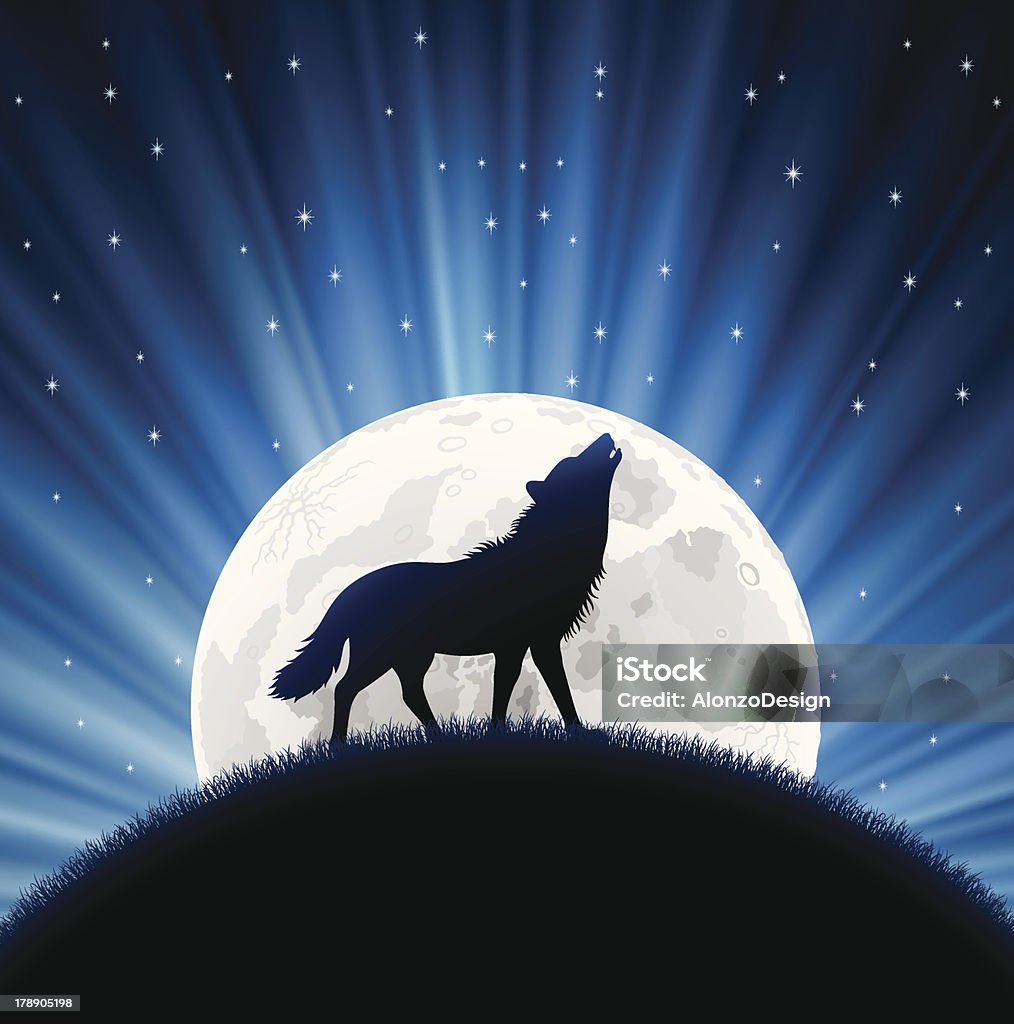 Animated Wolf Howling With The Moon Behind Him And Stars Stock Illustration  - Download Image Now - iStock
