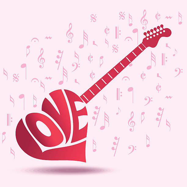 illustrazioni stock, clip art, cartoni animati e icone di tendenza di astratto sfondo musicale per l'amore - guitar celebration line art musical instrument