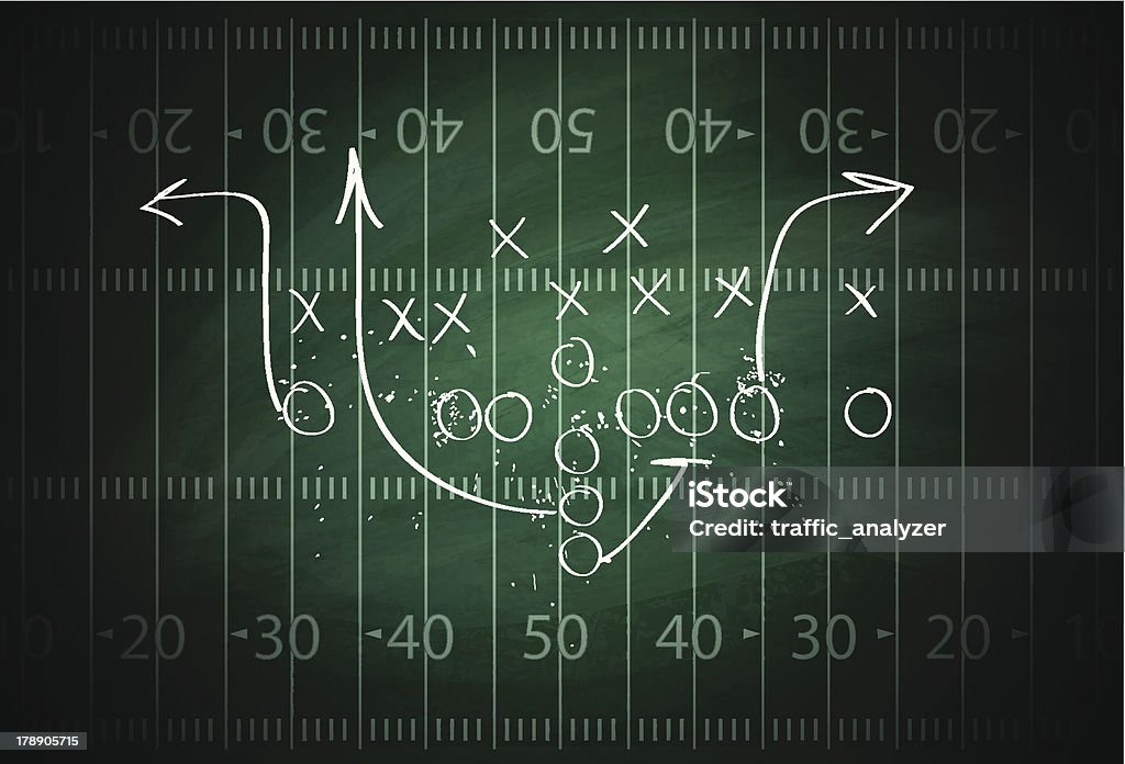 Football play drawn out on a field Illustration contains a transparency blends/gradients. Additional .aiCS5 included. EPS 10 American Football Field stock vector