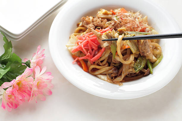 Japanese cuisine, Fried Udon noodles with cabbage and pork