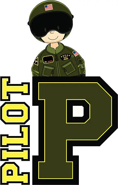 Vector illustration of Cute USAF Style Pilot Learning Letter P