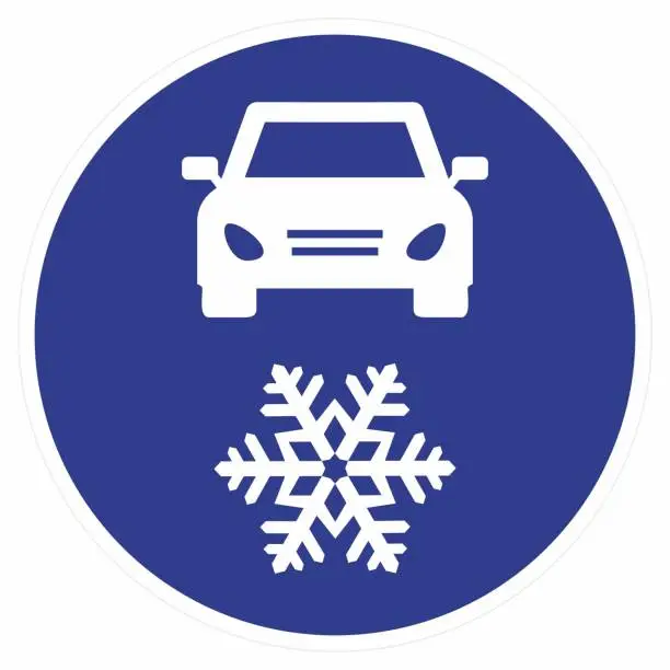 Vector illustration of command traffis sign, personal motor vehicle, mandatory winter equipment, road sign, vector