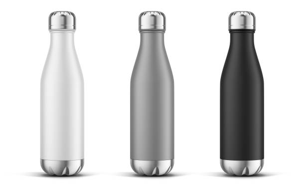 istock White Gray and Black bottles. Aluminium Bottle on White Background. 3d rendering mockup for your design logo 1789083025
