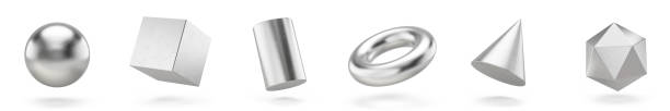 3d Metall Geometric Shapes Set Isolated On White. 3d rendering