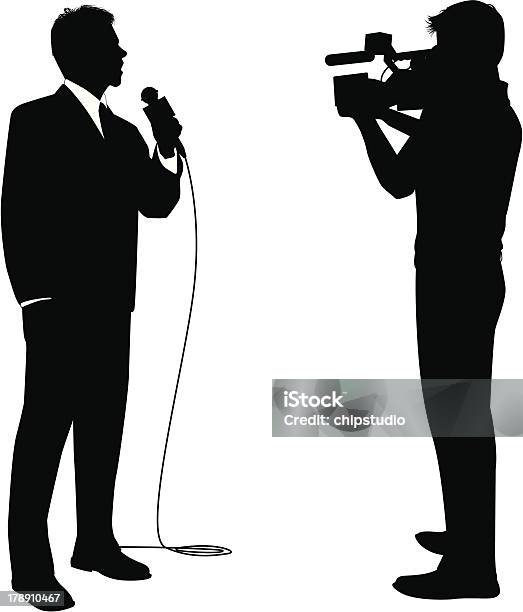 News Reporter Stock Illustration - Download Image Now - Microphone, TV Reporter, Camera Operator
