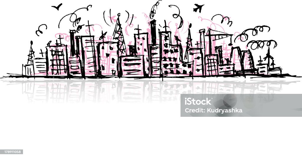 Industrial paisaje de la ciudad, sketch dibujo para su diseño - arte vectorial de Abstracto libre de derechos