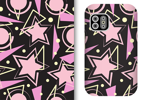 Custom phone case design with stars and circles abstract geometric seamless pattern with preview