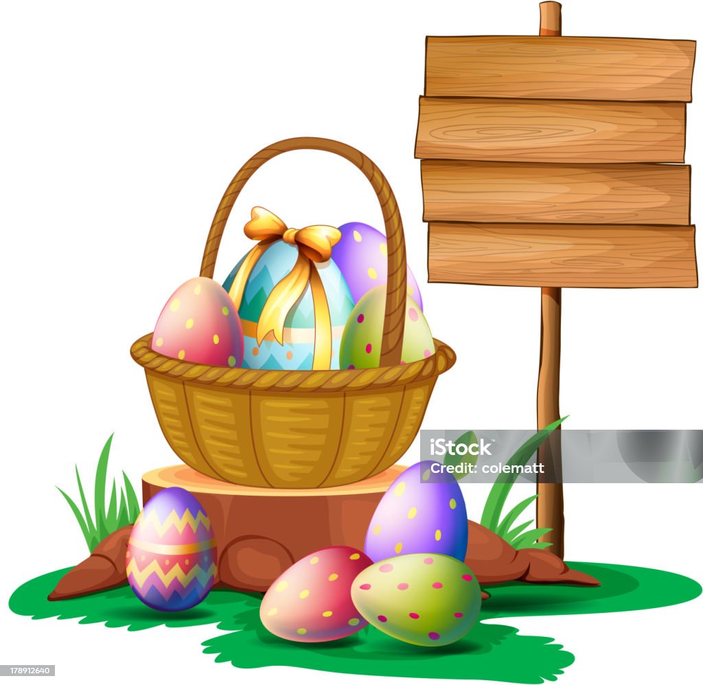 Huevos de Pascuas cerca de madera signboard - arte vectorial de Anuncio libre de derechos